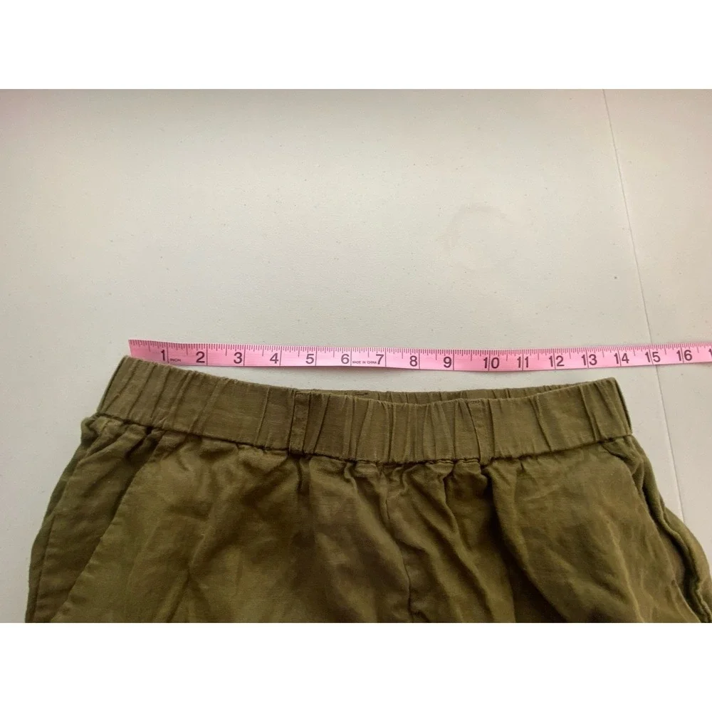 Quince Pants Size S Dark Olive 100% European Linen Elastic Waist Pockets Relaxed